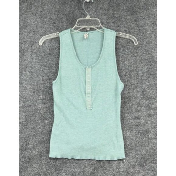 Free People Intimacy Ribbed Jersey Henley With Snaps Green XS - Picture 1 of 11